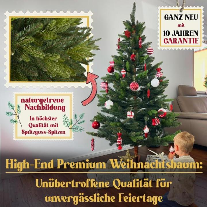 Kunstkerstboom, 220 cm, natuurgetrouwe replica met spuitgietelementen, kunstkerstboom met massief houten standaard, kunstdennenboom, (groen, 220 cm)