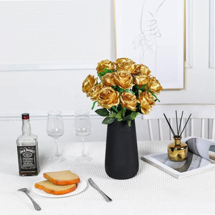 Kunstmatige Zijde Roos Bloem Boeket Levensechte Nep Roos voor Bruiloft Thuis Party Decoratie Evenement Gift 10 stks (Goud)