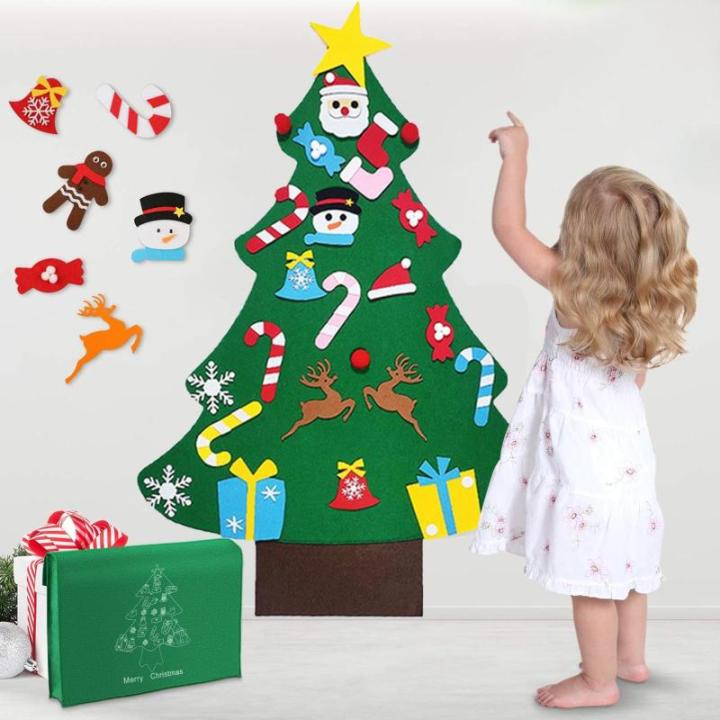 Filz Weihnachtsbaum Set DIY Filz Weihnachtsbaum Set Falt Filz Weihnachtsbaum Dekoration DIY Filz Deko Weihnachtsbaum Für Kinder mit Abnehmbaren Hängenden Ornamenten für Home/Tü