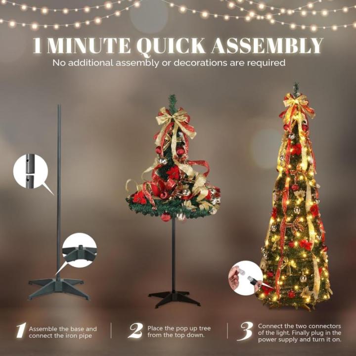 6/7 Fuß großer, in 1 Minute aufklappbarer Weihnachtsbaum mit Licht, zusammenklappbarer Weihnachtsbaum, Arbol De Navidad Plegable, komplett dekorierter, vorbeleuchteter 6/7 Fuß g