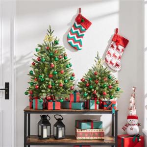 61 cm mini-kunstkerstboom met 62 takken en cementbasis, mini-tafelblad, dennenboom, moeilijk ontvlambaar, tafelkerstboom, klein, voor kerstdecoratie, groen