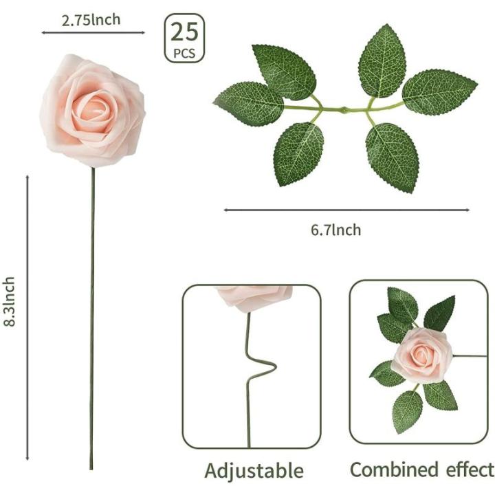 25 stks Echt uitziende Nep Rose Head, Faux Bloemen Realfor DIY Bruiloft Boeketten Centerpieces Arrangementen Party Home Decorations, Roze
