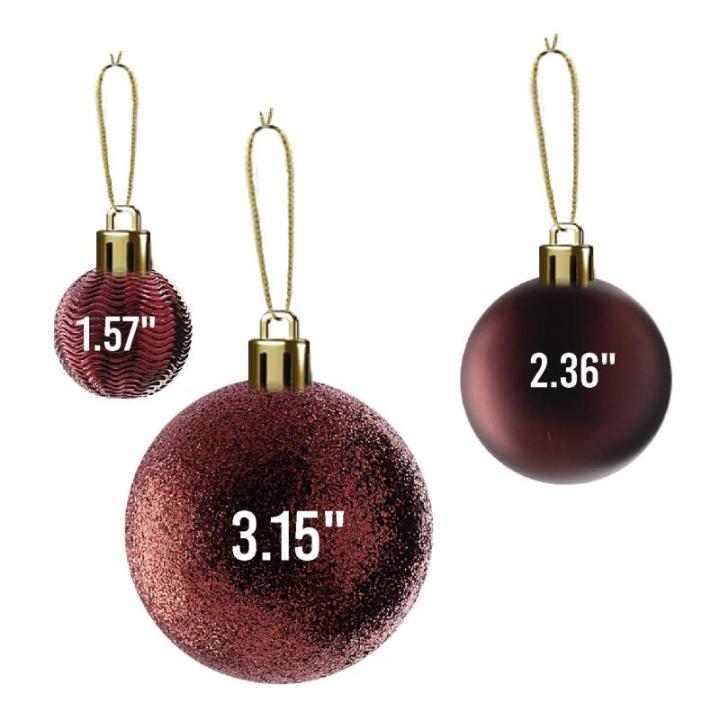 wijnrode kerstbalornamenten voor kerstversiering - 36 stuks kerstboom onbreekbare ornamenten met ophanglus voor vakantie- en feestdecoratie (combo van 6 stijlen in 3 maten)
