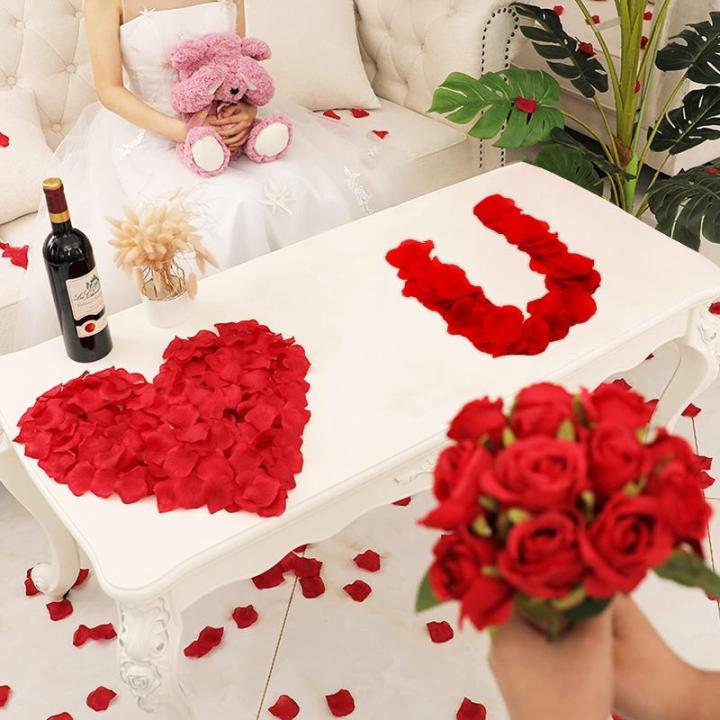 1200 Stück rote und rosa Seidenrosenblätter, künstliche Rosenblätter ohne Taste, Emulation Rosenblätter für romantische Szenen, Hochzeit, Jahrestag, Dekoration, wasserfest un