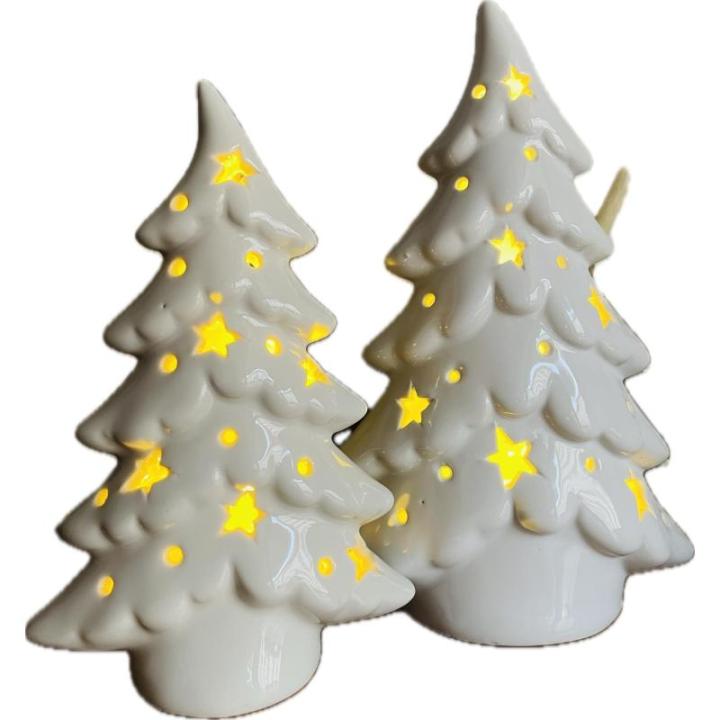 Kerstdecoratie LED deco LED spar wit in set van 2