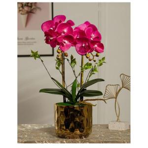 Kunstblumen Gefälschte Orchideenblumen in vergoldeter Keramikvase, künstliche Pflanzen, Bonsai-Seidenblumen für Zuhause, Büro, Balkondekoration für jeden Anlass