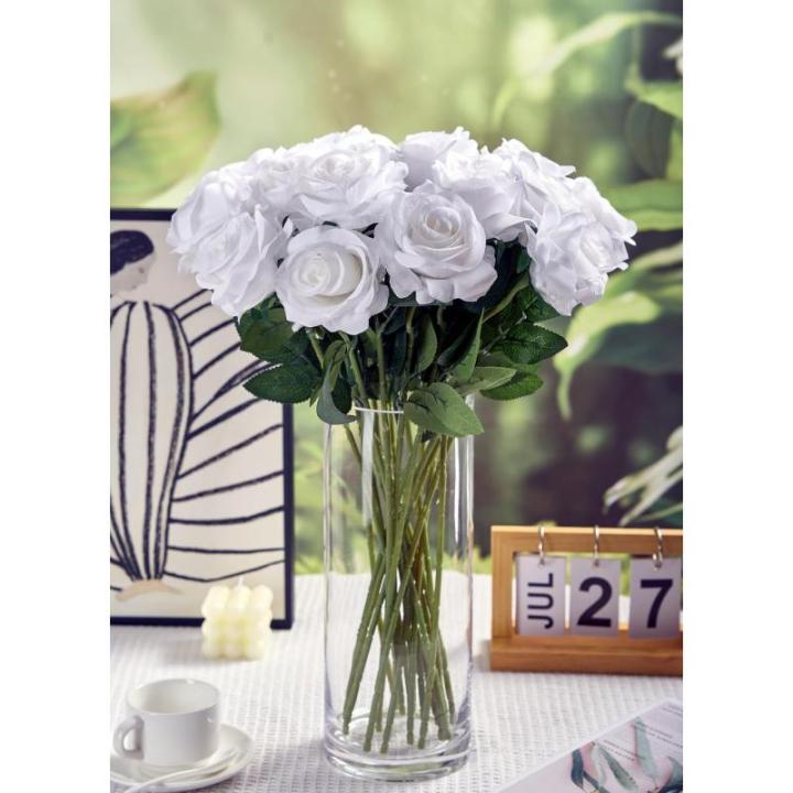 12 stuks Kunstmatige Rozen, 53cm Kunstrozen Enkele Lange Steel , Realistische voor Bruiloftsboeket, Thuis Tuin Woonkamer Hotel Kantoor Decoratie (Wit-G)