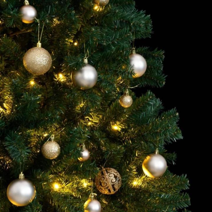 Kunstkerstboom, dennenboom, kerstboom met metalen standaard, kerstdecoratie kunstboom, 300 leds en ballen, 210 cm