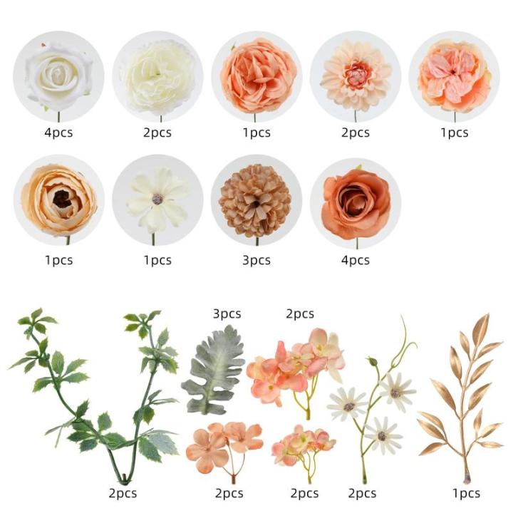 Künstliche Blumen Combo Champagner Blumen Mix Seidenblumen Dahlie Rosen mit Stielen für DIY Hochzeit Brautsträuße Babyparty Blumenarrangement Tischaufsätze Heimdekorationen