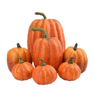 7 stuks kunstpompoenen, pompoen, decoratie, sierpompoen, kunstplantset voor Halloween, decoratie, herfstdecoratieset, 4 maten, geel