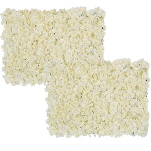 Blumenwand-Hintergrundpaneele – elfenbeinfarbene Blumen-Wandpaneele 2 Stück, 40 x 60 cm, Seidenblumen-Wandpaneele für Innenwanddekoration für Hochzeit, Party, Babyparty, Braut