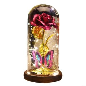 Ewige Rose im Glas mit Licht, Weihnachtsglasabdeckung, simulierte Rosenlichtdekoration, Geburtstagsgeschenk für Frauen Hochzeit Jahrestag Valentinstag(Rosenrot)
