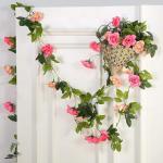 2 stuks kunstmatige rozenslinger om op te hangen aan zijden bloemen voor binnen en buiten, bruiloftswand, badkamerdecoratie (roze - 13, 13 koppen)