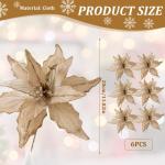 6pcs Poinsettia Blumen künstlich 11 Zoll lebensee Weihnachtsblumen weiche künstliche Blumen mit Glitzerpulver für Weihnachten Neujahrsfeierdekorationen, leichte Gold, Weihnachts
