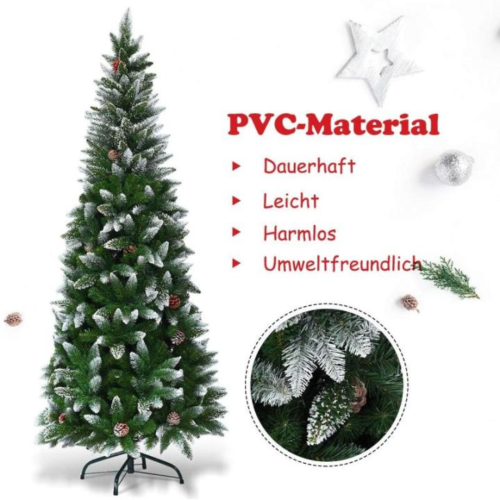 Kunstpotlood, kerstboom met dennenappels, sneeuwbedekte dennenboom met metalen standaard, pvc-naalden, kunstboom, kerstklapsysteem, 180 cm