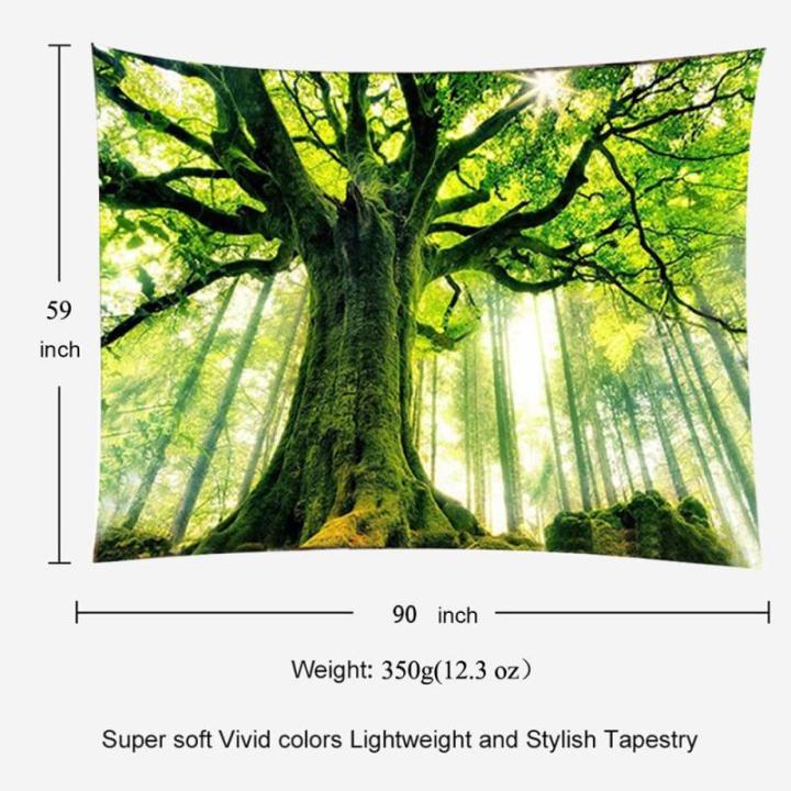 Natuurbos dikke boom wandtapijt midden grote 3D-print kunst aan de muur opknoping voor slaapkamer woonkamer slaapzaal decor, b90 x t59, groen en wit