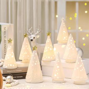 8 Stück Weihnachtsbäume aus Keramik Mini Weihnachten Tanne Figuren Porzellan Winter Deko Tannenbäume für Vintage Tisch Schreibtisch Schrank Kommode Wohnzimmer Schlafzimmer (Bel