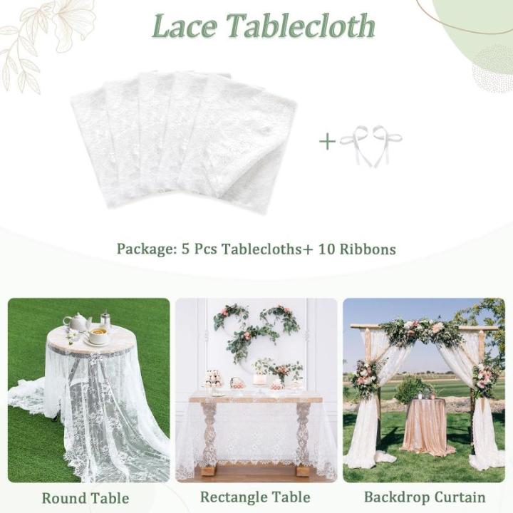 Weiße Spitzentischdecke, 5er-Pack, 152,4 x 305,5 cm, rustikale Tischauflage, durchsichtige Tischdecke für Vintage-Party, Erntedankfest, Blumenmuster, Herbst-Tischdekoration