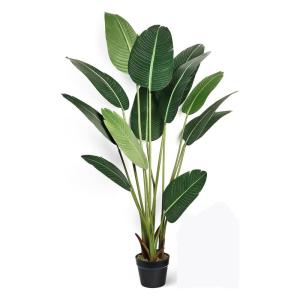Kunstplant, kunstboom, kunstplant, decoratieve bananenplant in zwarte pot, groot en zeer realistisch, groen (180 cm)