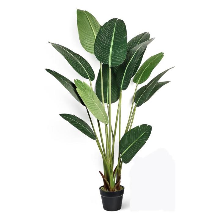 Kunstplant, kunstboom, kunstplant, decoratieve bananenplant in zwarte pot, groot en zeer realistisch, groen (180 cm)