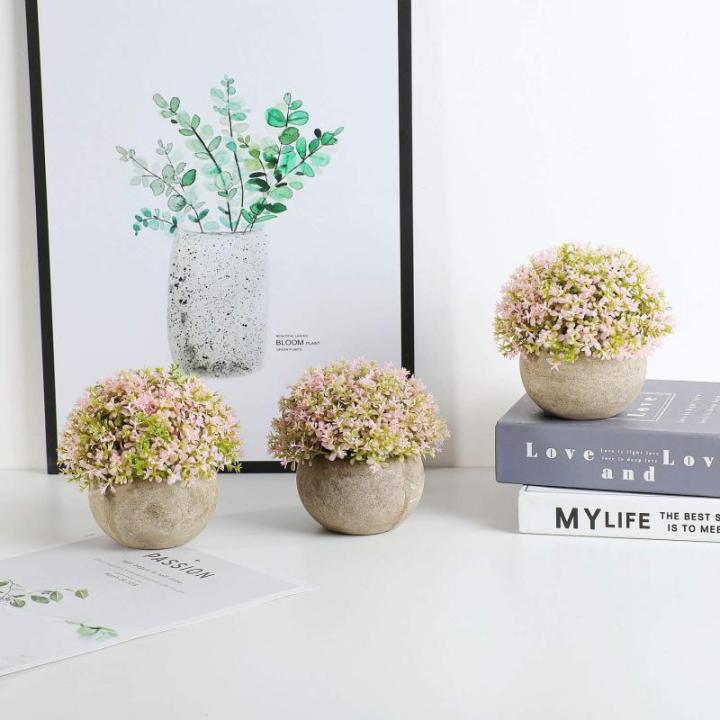 Plastic kunstmatige potplanten Baby's Tear decoratieve bloem voor thuis/kantoor decoratie roze, 3 stuks