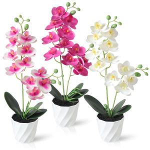 Set van 3 orchidee kunstbloemen in pot (38 cm) wit roze zijden bloemen kunstorchidee Phalaenopsis kunstplant kunstbloemen als echte decoratieve bloem voor tafel wooncultuur kantoor