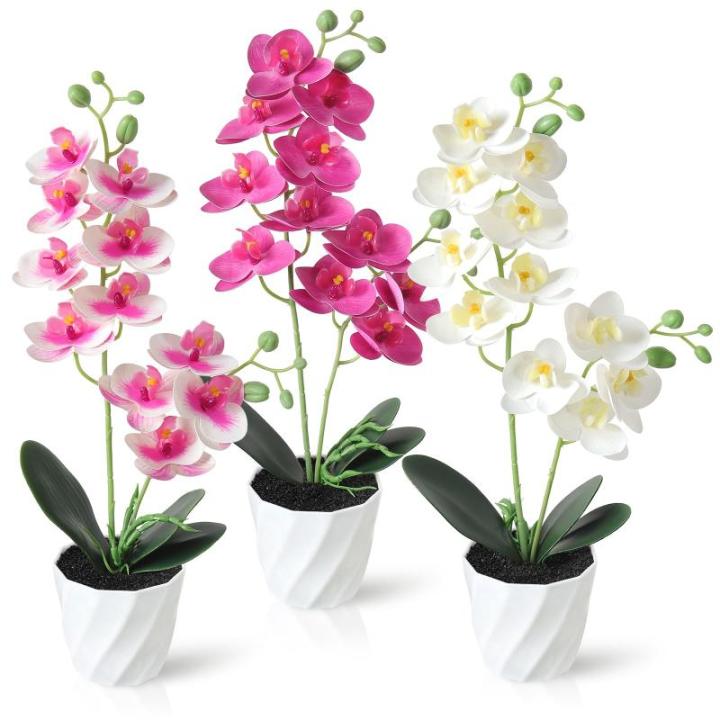 Set van 3 orchidee kunstbloemen in pot (38 cm) wit roze zijden bloemen kunstorchidee Phalaenopsis kunstplant kunstbloemen als echte decoratieve bloem voor tafel wooncultuur kantoor
