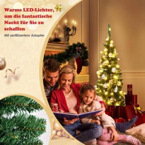 Kerstboom met warmwitte ledverlichting, kunstkerstboom met klapsysteem en metalen standaard, pvc-naalden, kunstboom, kerstgroen, 135 x 200 x 225 cm