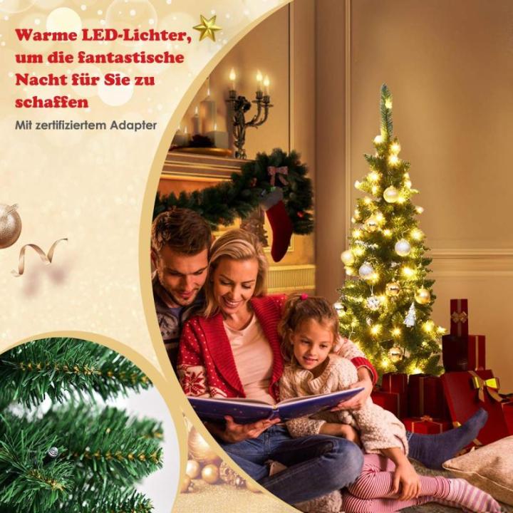 Kerstboom met warmwitte ledverlichting, kunstkerstboom met klapsysteem en metalen standaard, pvc-naalden, kunstboom, kerstgroen, 135 x 200 x 225 cm