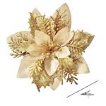 Kunstbloemen, 15 stuks, 14 cm, glitter, kerstbloemen met clips, stammen, kerstboom, ornamenten voor doe-het-zelf kransen, slinger, huis, feest, vakantie, decoratie, goud
