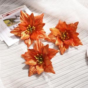 10 Stück Weihnachtsblumen-Weihnachtskränze, Weihnachtsbaum-Party-Dekoration, atemberaubende Blumendekorationen zum Schmücken von Weihnachtsbäumen (orange)