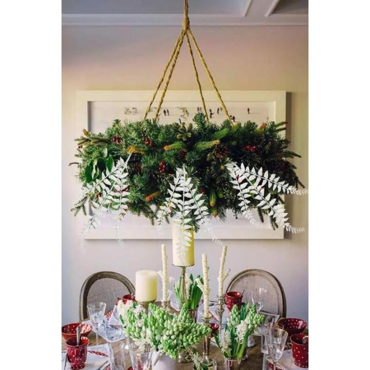 68 cm, set van 4 , kunsttak, kerstdecoratie, glitter, kerstbladeren voor kerstboom, Nieuwjaar, ornamenten, kunstvaren voor feestdagen, eettafeldecoratie, wit