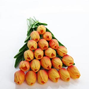 20 stuks PU Real Touch Latex Kunstmatige tulpen neptulpen bloemen boeketten bloemenarrangement voor huis kamer bruiloftsboeket middenstuk, oranje