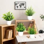 Künstliche Pflanzen mit Topf Kleine Topfpflanze 4 Stück Kunstpflanze Grünpflanzen Dekor Plastik Pflanzen Indoor Dekor für Büro Haus Balkon Wohnzimmer Badezimmer (4, Weißer To