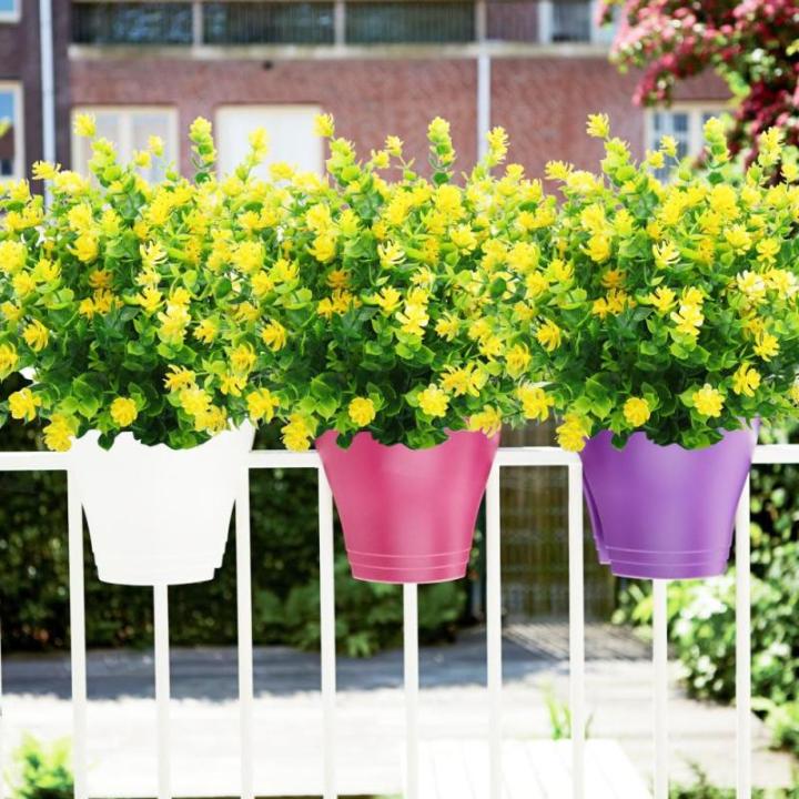 Kunstbloemen voor buiten, uv-bestendig, , bloemen in grote hoeveelheden voor het ophangen van plantenbakken, buiten, veranda, vaas, thuis, raamdecoratie, 6 bundels, geel