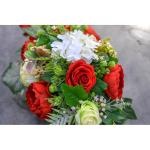 Grabaufleger aus künstlichen Textil Seidenblumen Rosen länglich 80cm groß XXL Friedhofsgesteck für Totensonntag Beerdigung wie Echt (Rot)