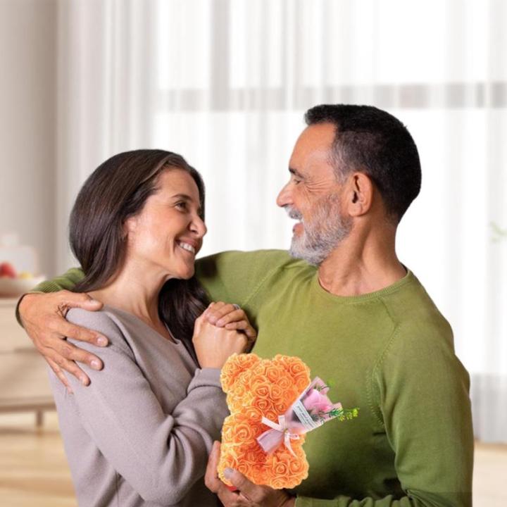 Valentijnsdag rozenbeer cadeau voor haar rozenbeer schattige teddybeer, kunstrozenbeer met rozenboeket, romantische rozen teddybeer cadeau voor Kerstmis