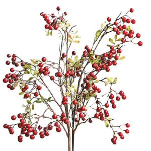 2pack 27,6 Zoll künstliche Berryblätter Zweige, Zweige Fake Herbstblatt -Stammstänke Kunstwerke für Tisch Vase Home Kitchen Festival, rot, 1