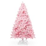 180 cm kerstboom bevlokt roze met volle flocked decoratie met sneeuwvlokken, 808 punten dennenbladeren van pvc en stabiele basis, kerstboom voor kerstdecoraties