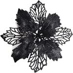 24 Stück Weihnachtsblumen für Weihnachtsbaumdeko, Weihnachten Funkeln Weihnachtsstern Blumen mit Clips für Hochzeit Weihnachtsbaum Neujahr Ornamente (Schwarz,16 cm)
