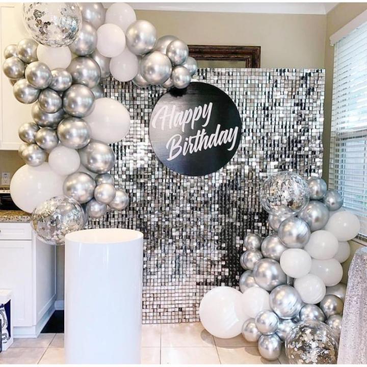 Silberne schimmernde Wandhintergründe – 18 Packungen glänzende Pailletten, Hintergrund für Geburtstag, Hochzeit, Jahrestag, Party-Dekoration, 30 x 30 cm