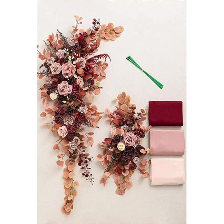 Künstliche Hochzeitsbogen-Blumen (5er-Pack) mit 2 Blumengirlanden und 3 durchscheinenden Gaze-Drapierstoffen für Hochzeit, Party, Kaminsims, Tischläufer, Heimdekoration, 10