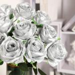 Zijde kunstroos bloemen bruidsboeket (zilver)