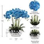 Kunstplant orchideeën kunstbloemen kunstbloemen als echt met echte bloemen in keramische pot tafeldecoratie vensterbank decoratie, hoogte 44 cm, blauw