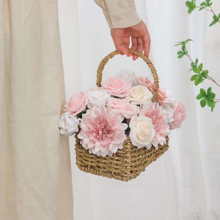 Roze kunstbloem combo nep roos faux dahlia bloemen met stengels voor doe-het-zelf bruiloft bruidsboeket feest woondecoratie (roze)