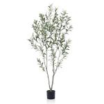 Kunstolijfboom, 150 cm, kunstplant, olijfboom met natuurlijke houten stam en levensechte vruchten voor thuis- en kantoordecoratie, grote voor binnen, 1 verpakking