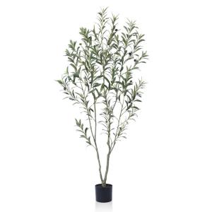 Kunstolijfboom, 150 cm, kunstplant, olijfboom met natuurlijke houten stam en levensechte vruchten voor thuis- en kantoordecoratie, grote voor binnen, 1 verpakking