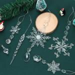 16 stuks kerstdecoratie, sneeuwvlokken, ijspegel, kerstboomversiering, kristallen decoraties, kerstboomversiering, sneeuwvlokken, decoratie, acryl, kerstboomdecoratieset