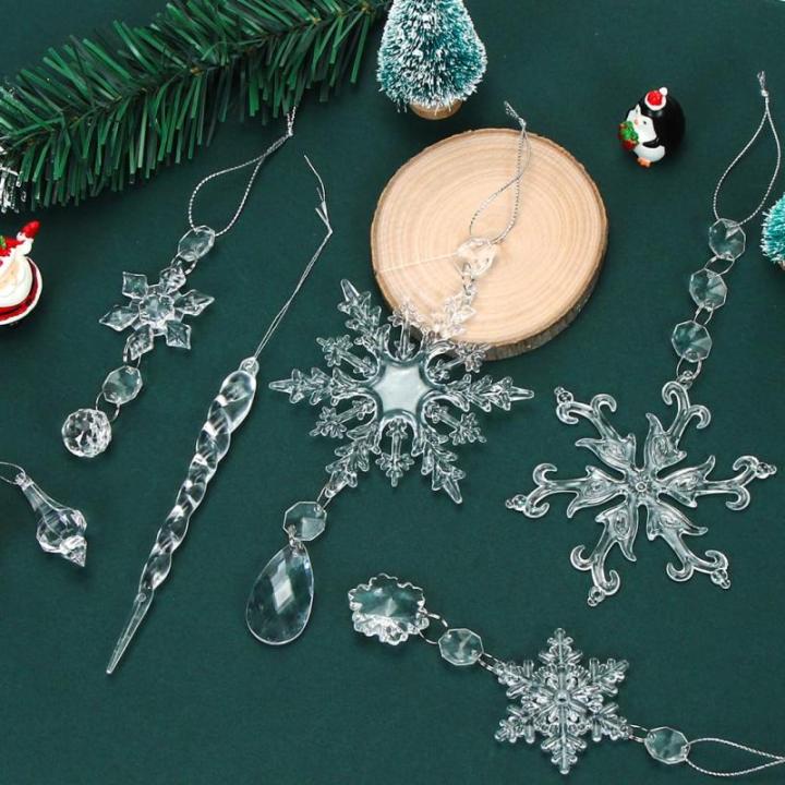 16 stuks kerstdecoratie, sneeuwvlokken, ijspegel, kerstboomversiering, kristallen decoraties, kerstboomversiering, sneeuwvlokken, decoratie, acryl, kerstboomdecoratieset
