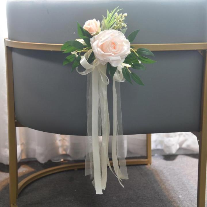 6 Stück Hochzeitszeremonie Ornamente Raffinierte Stuhlverzierungen Mit Künstlichen Blumen Kirchenbänken Blumen